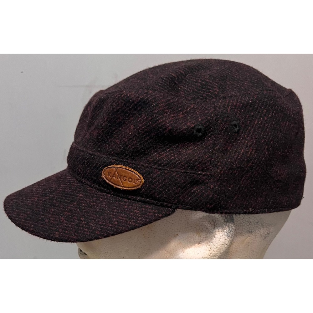 Kangol Twill Tweed Army Cap Burgundy Black Flat Top Cadet Hat K5043SM Large